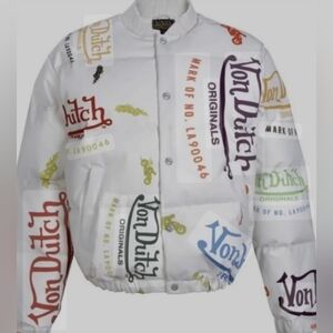Von Dutch- White All Over Print Unisex Puffer Jacket-L